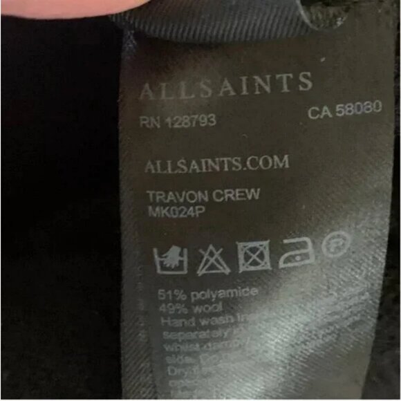 All Saints Men's Black Travon Crew Neck Wool Blend Sweater Size XS - Picture 6 of 6